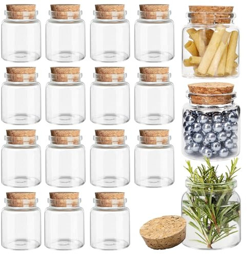 Acetiti 15 Pezzi Barattolini Vetro Piccoli con Tappo Sughero, 50ml Mini bottiglie di vetro Barattoli Porta Spezie trasparente Barattolo Vetro per Feste bomboniere Decorazioni Faidate