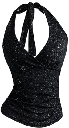 GORGLITTER Neckholder Top Damen Glitzer Top Party Outfit Festival Oberteil | Festival Tops Damen, Rückenfreies Top, Party Top , Glitzeroberteil Frauen, Party Oberteil