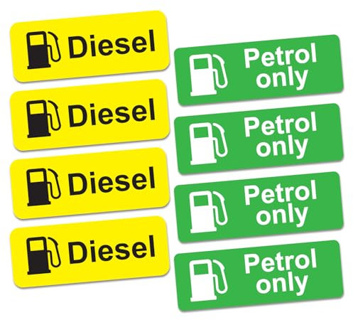 SAFESIGN (8 Pack) Petrol & Diesel Stickers - Self Adhesive Waterproof Diesel Sticker for Fuel Cap & Tank