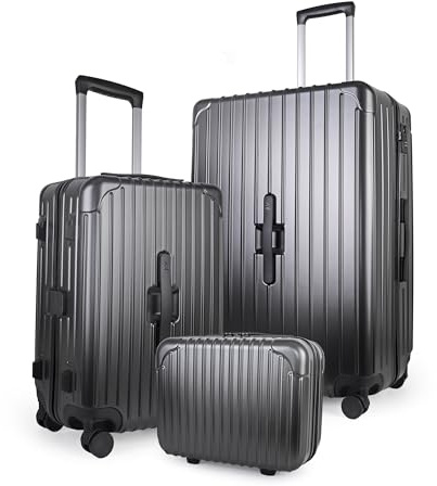 JLY 14/20/28 3 Piece Hard Shell Vanity, Cabin & Large Set, Onyx Black | ABS+PC construction, brush holder, wet/dry zip dividers, TSA locks, 360-degree spinner wheels for every trip.