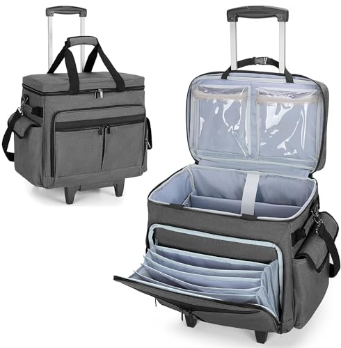 Rollende Lehrertasche mit Rollen für 15,6 Zoll Laptop, erweiterbare Dateitasche, abnehmbarer Trolley, tragbare Tragetasche für Pädagogen