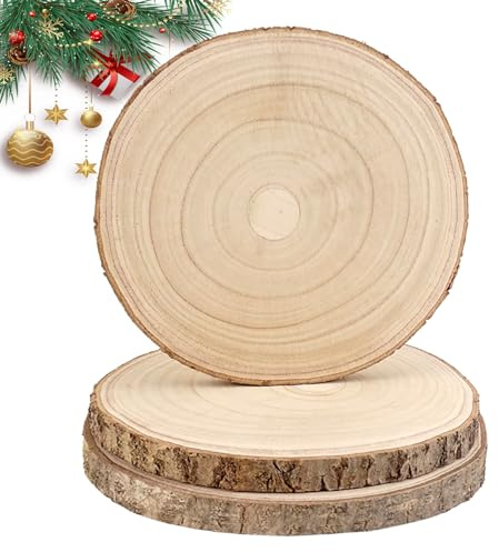 3 Stück Holzscheiben, Runde Naturholz Baumscheiben, Holz-Scheiben mit 20-23 cm Durchmesser, Runde Holzscheibe für Weihnachten Dekoration, Hochzeit und DIY Handwerk Holz