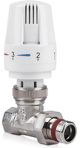 Thermostatventil Thermostatkopf: 1/2 Thermostatventil mit Gewindeanschluss, Thermostatsatz Rücklaufverschraubung 1/2 Durchgang Heizkörper Venti, Heizungsventil (Weiß)