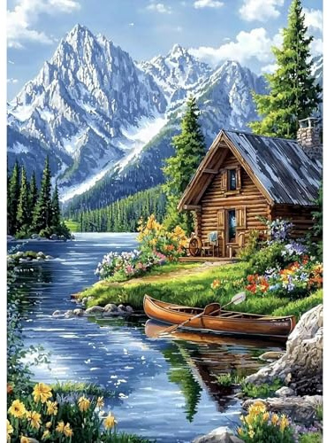 MAXBYE 5D Peinture Diamant Painting Kit, Paysage Bord de Lac Complet Diamond Painting pour Adulte, DIY Art du Diamant Kits, Diamond Strass Point de Croix Peinture pour Débutants Maison Décor 30x40cm