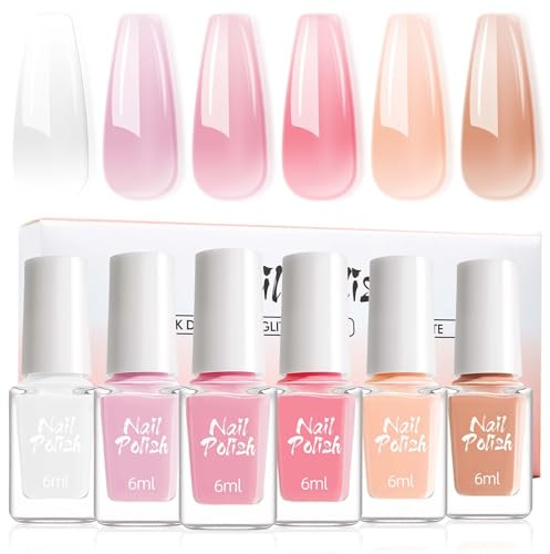 Clawrex Nude Nagellack Set, 6 Farben Wasserbasierter Nagellack Set, Wasserbasierter Nail Polish, Schnell Trocknend Ungiftig, Ohne UV-Lampe, Nail Polish Gel Kit für Nude DIY Nageldesign