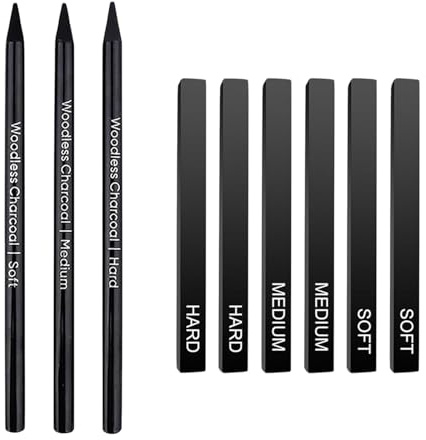 Hyleon 3PCS Professional Charcoal Pencils for Artists – Premium Charcoal Pencil Set with 6PCS Graphite Stick, Ideal for Rich Shading, Drawing, Art Projects and DIY Sketching(9PCS)