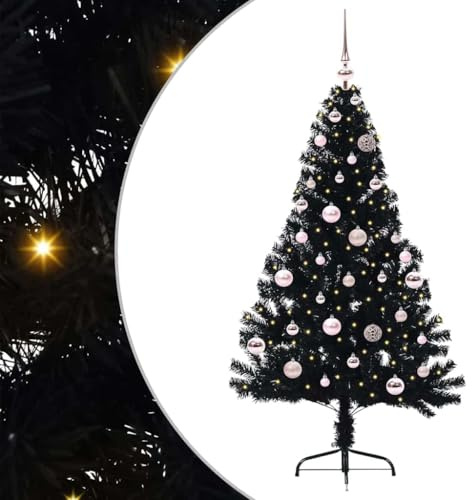 Emmtore Künstlicher vorbeleuchteter Weihnachtsbaum PVC Schwarz,150 cm,mit 61 pinken Bällen
