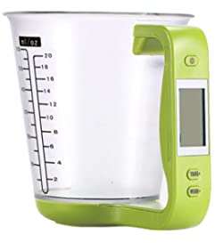Instrumento de medición electrónico de cocina Jarra medidora digital multifunción Pesaje de cocina Temperatura Volumen Báscula de taza con pantalla LCD desmontable Verde, Uso en