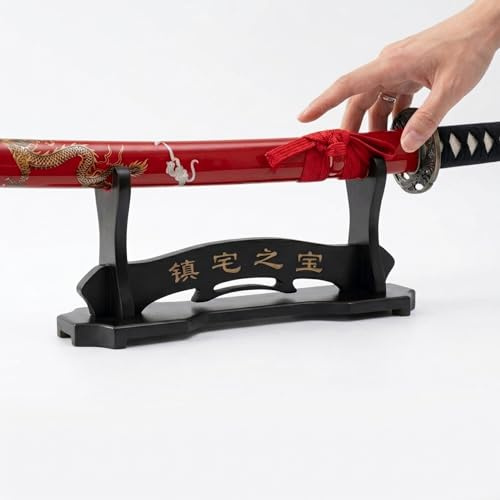 57 SPECIAL REPLICAS Porta Katana - Supporto Catana Samurai a Vite - Espositore per Katane Giapponesi, Wakizashi, Tanto con Iscrizione Asiatica, GXWOOD-04