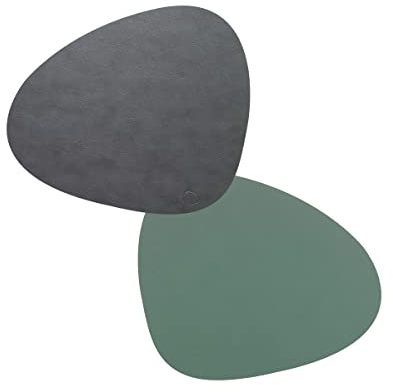 LindDNA Curve Tischset, Leder, Anthrazit/Pastellgrün, 37 x 44 cm