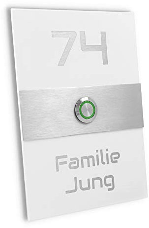 Edelstahl Klingelplatte Philadelphia weiß Pulverbeschichtet Haustürtklingel mit LED Taster Klingel Türklingel (LED grün)