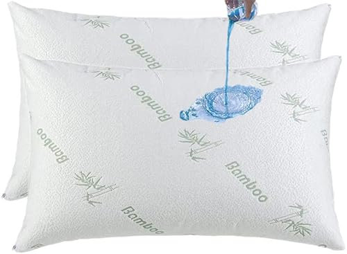 Aaf Textiles Waterproof Cooling Bamboo Pillow Protector 2 Pack Pair Zip Closure Anti Allergy Super Soft Noiseless Feather Proof Bed Bug Anti Dust Mite