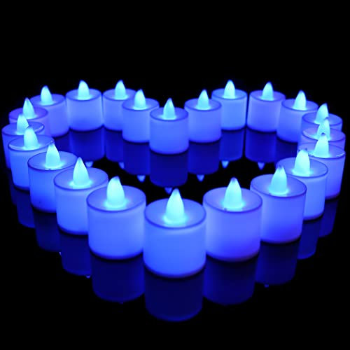 Lot de 24pcs Bougies LED à Piles sans Flamme, Réaliste et Bright, LED Lumières de Thé - Fausses Bougies électriques pour Votive, Table Party Anniversaire Mariage Noël Arbre de noël Bleu