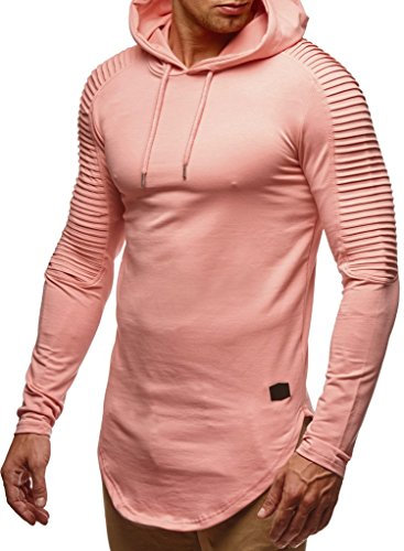 Leif Nelson Felpa con Cappuccio Uomo Maglione LN-6369 Salmone Rosa X-Large