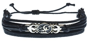 Gök-Türk Armband Lederarmband für Herren 'Bozkurt' Wolf 3 Hilal Mond Stern Türkisch Türkei Schwarz