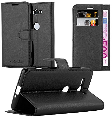 Cadorabo Hülle kompatibel mit Sony Xperia XZ2 COMPACT Handyhülle aus Kunst Leder Flip Klappbare Magnetische [Standfunktion] [Kartenfächern] Cover Hülle für Sony Xperia XZ2 COMPACT Tasche in Schwarz