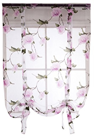 VOSAREA Raffrollo Gardinen Vorhang Raffgardinen Ösenrollo mit Blumen für Balkon Wohnzimmer Schlafzimmer 1 x 1,6 (Lila)