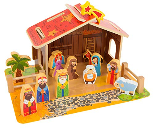WOOMAX- Animali Presepe Legno, Colore Pezzi, 20 piezas, 46204