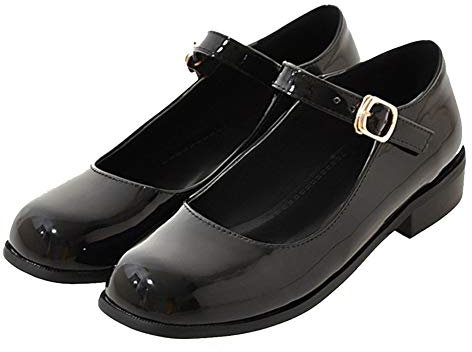 Lack Mary Jane Damenschuhe Flach Pumps mit Riemchen(Schwarz,39)
