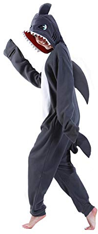 Dressfan Hai Kostüm Jumpsuit Pyjama Cosplay für Unisex Erwachsene Jugendliche Kinder - Weihnachten Halloween Schlafanzug Grau M