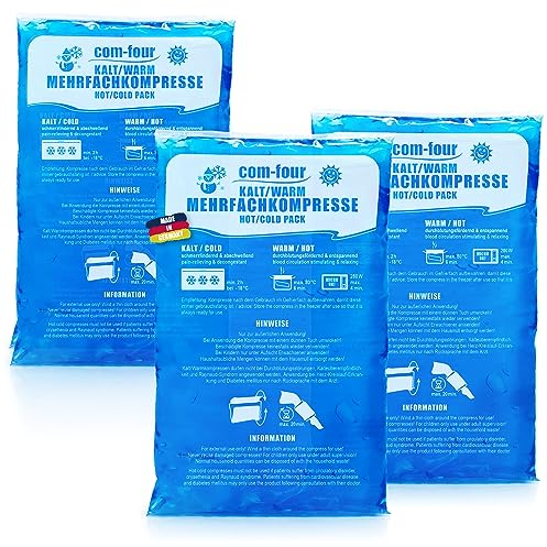 com-four® 3x Mehrfach-Kompresse 25,5 x 16 cm für Warm und Kaltkompressen, Kühlpads - Kühlpack mikrowellengeeignet - Made in Germany (3 Stück - groß V2)