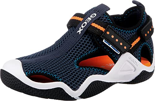 Geox Jungen Jr Wader Sport Sandal, Navy Orangefluo, 33 EU