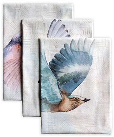 Maison d' Hermine Flying Birds 100% Baumwolle Set von 3 Multi-Purpose Küchenhandtuch | Bar Handtücher | Frühling/Sommer (50 cm X 70 cm)