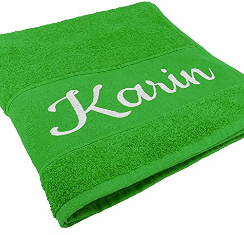 Deitert Handtuch mit Namen oder Wunschtext Bestickt, personalisiertes Duschtuch, individuelles Badetuch, 100% Baumwolle, 100 x 50 cm grün