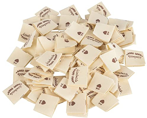 AIBAOBAO 100 Stück Handmade Stoffetiketten zum Annähen, Stoff Labels Textiletiketten Mit Blumen Zweig Muster für DIY Kleidung Schals Hut Schal Dekor Geschenk