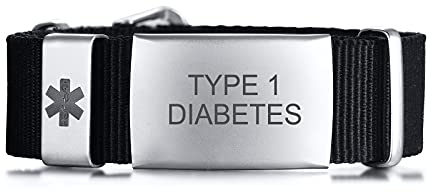 FLHEART TYPE 1 DIABETES Gravierte medizinische Alarm Armband für Herren Damen | wasserdicht Sport Nylon Armband mit Edelstahl Notfall medizinische ID Tag Armbänder einstellbar 7.1-8.1