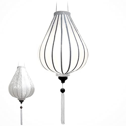 Lampion Asiatische Seide Weiß G - Durchmesser Ø 33 cm - Hoi An Laterne aus Stoff, Bambus und Holz - Vietnamesisches Kunsthandwerk und Asiatische Dekoration (Ref. G25-B)