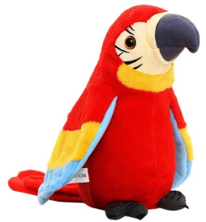 MAGIC SELECT Sprechender Plüschpapagei, der Geräusche und Lieder in verschiedenen Sprachen wiederholt. Interaktives Spielzeug, Geschenk für Kinder und Babys. USB-Akku.