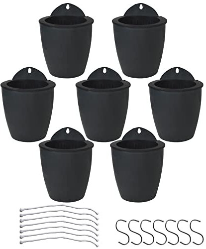HOSTIC 7 Packungen Lazy Blumentöpfe Regal Wasser Pflanztopf Wände Selbstbewässernder Blumentopf mit Haken Geeignet für Innen- und Außenbereich Schwarz