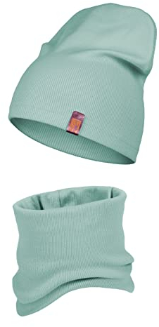 HEYO Kinder Beanie Mütze Schlauchschal Set für Mädchen Jungen Frühling Strickmütze Schal (Türkis)