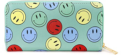 MEPLUS FASHION Damen Geldbörse Sonnenblume | Batikfärbung | Smile PU Lange Geldbörse mit Reißverschluss Kartenfächer Reißverschluss Münztasche, Smile-Mint, Geldbörsen