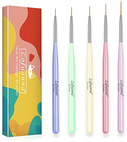 Lofuanna 5pcs Pinceau Nail Art Ongles,Pinceau pour Revêtement d'ongles,Pinceau pour Vernis à Ongles,Manche de Couleur pour Nail Art Design Manucure(Taille 7/9/11/15/20mm)
