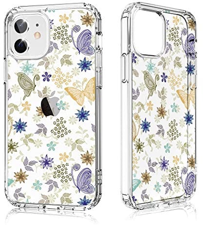 Losvick Case for iPhone 12 Mini, Papillon Design Transparent Party PC + TPU Bumper Shockproof Protection for iPhone 12 Mini, 5.4 inch - Butterfly
