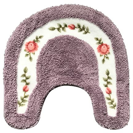 BIKHYY Rose Flower Rugs Soft Shaggy Non Slip Bathroom Rugs U-Shaped Floral Toilet Bath Shower Mat Kitchen Mat Door Mat Rug 50x50cm, Purple