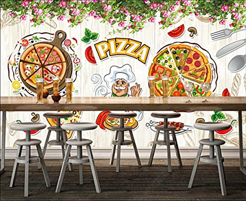TANYANG 3D Grande Murale Papier Peint Personnalisé Photo Pizza Restaurant Toile De Fond Décoration-Peint À La Main Italien Pizzeria Western Restaurant Fond Mur 200Cm(W)×140Cm(H)