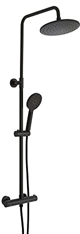 MILANO Round Thermostatic Bar Mixer Valve Fixed Shower Head Handset Black
