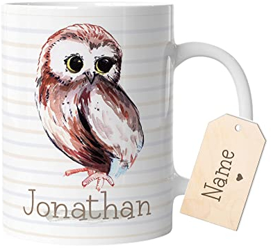 timalo® Tasse mit Namen bedrucken lassen | Eule Personalisierte Tasse Wunschname personalisierbare Geschenktasse für Kinder Jungen und Mädchen individuell | mug-t2-42