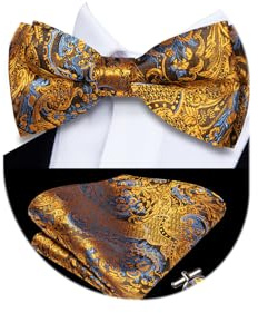 Dubulle Pre-tied Bow Ties for Men Silk Paisley Floral Mens Bowtie and Pocket Square Cufflinks Set Wedding Business