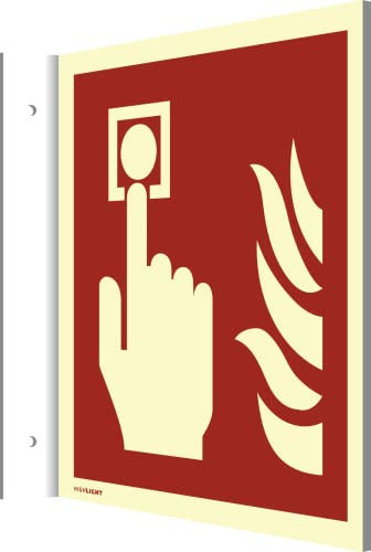 Dreifke® Fahnenschild Brandmelder ISO 7010, Alu, nachleucht., 160-mcd, 148x148 mm