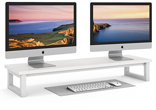 YAOHUOO Supporto per doppio monitor, supporto per monitor da 39 pollici, grande supporto per 2 monitor, supporto per monitor del computer, ripiano in legno per scrivania da ufficio, computer, laptop,
