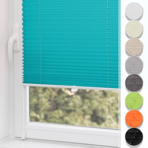 Buseu Plissee Klemmfix ohne Bohren 75x110cm Türkis Faltrollo Plisseerollo | Sonnenschutz für Fenster & Tür, Fensterrollo, Blickdicht, Sichtschutz für Wohnzimmer, Modernes Rollo - einfache Montage