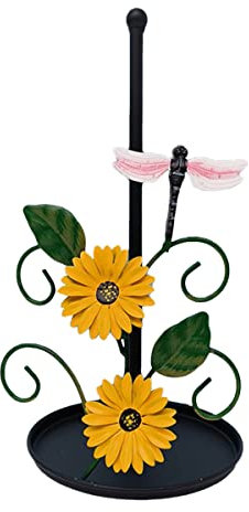 TentHome Küchenrollenhalter Stehend Papierhandtuchhalter Küche Papierhalter dekorativ Sonnenblumen Papierrollenhalter Schmiedeeisen Freistehender Rollenhalter für Küche Esstisch Arbeitsplatte Gelb