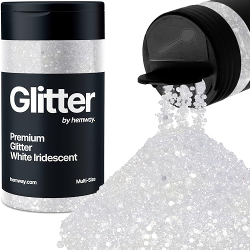 Hemway Premium Glitter Shaker - White Iridescent | Multi Size Metallic Flake Sequins for Resin & Epoxy Crafts | Craft Supplies for Tumblers, Festival, Hair, Face, Body, Eye & Nail Art | 120 g