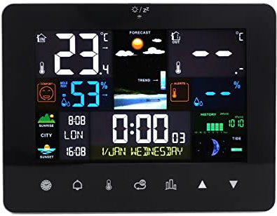 Forecast Station, Colorful Touch Screen Moon Phase and Weather Thermometer Perpetual Calendar Alarm Clock USB Power Supply Wireless Weather Station for Indoor Outdoor