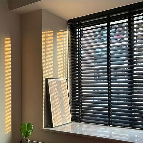 Jalousien Jalousien aus Holz 180/170/150/140/120/100/90/80/60 cm Breite, Schwarz 50mm Lamellen Fenster Horizontale Jalousien für Zuhause/Schlafzimmer/Küche/Büro ( Color : Black , Size : 170x160cm(66.9