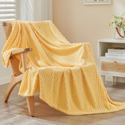 EMME Kuscheldecke Flauschige - 3D-Touch-Erlebnis Fleecedecke, Weiche Warme Wolldecke Überwurfdecke, Couchdecke, Decke für Sofa, Tagesdecke, Wohndecke, Gänsegelb, 130 x 150 cm